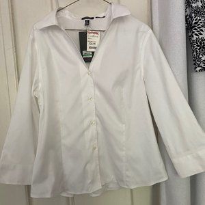 Jones New York White Button Up 3/4 Sleeve Top